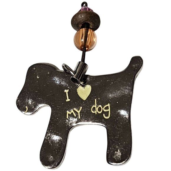 Dog Shaped Metal Pendant Bead Accents Engraved Keychain DIY Jewelry Animal Lover - Picture 1 of 2